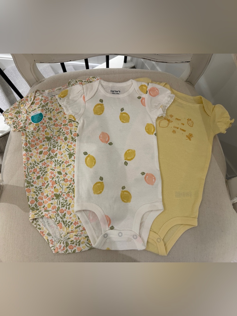 🍋 12 Mth Baby Girls Cotton Lemon Print Short Sleeve One-Piece Bodysuit Set NWT